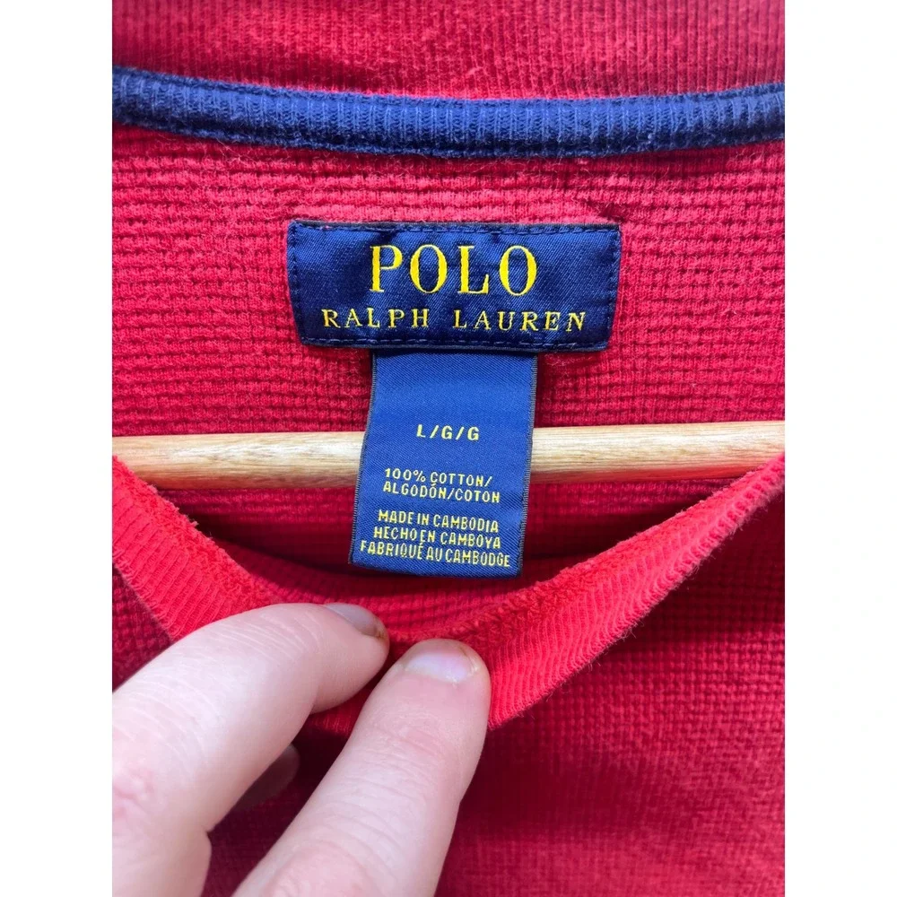 Polo Ralph Lauren Mens Red Waffle Knit Thermal Long Sleeve Shirt Size Large 3132